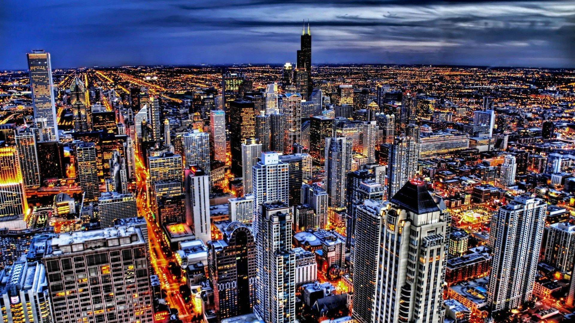 Огни ночного Чикаго ночь город  