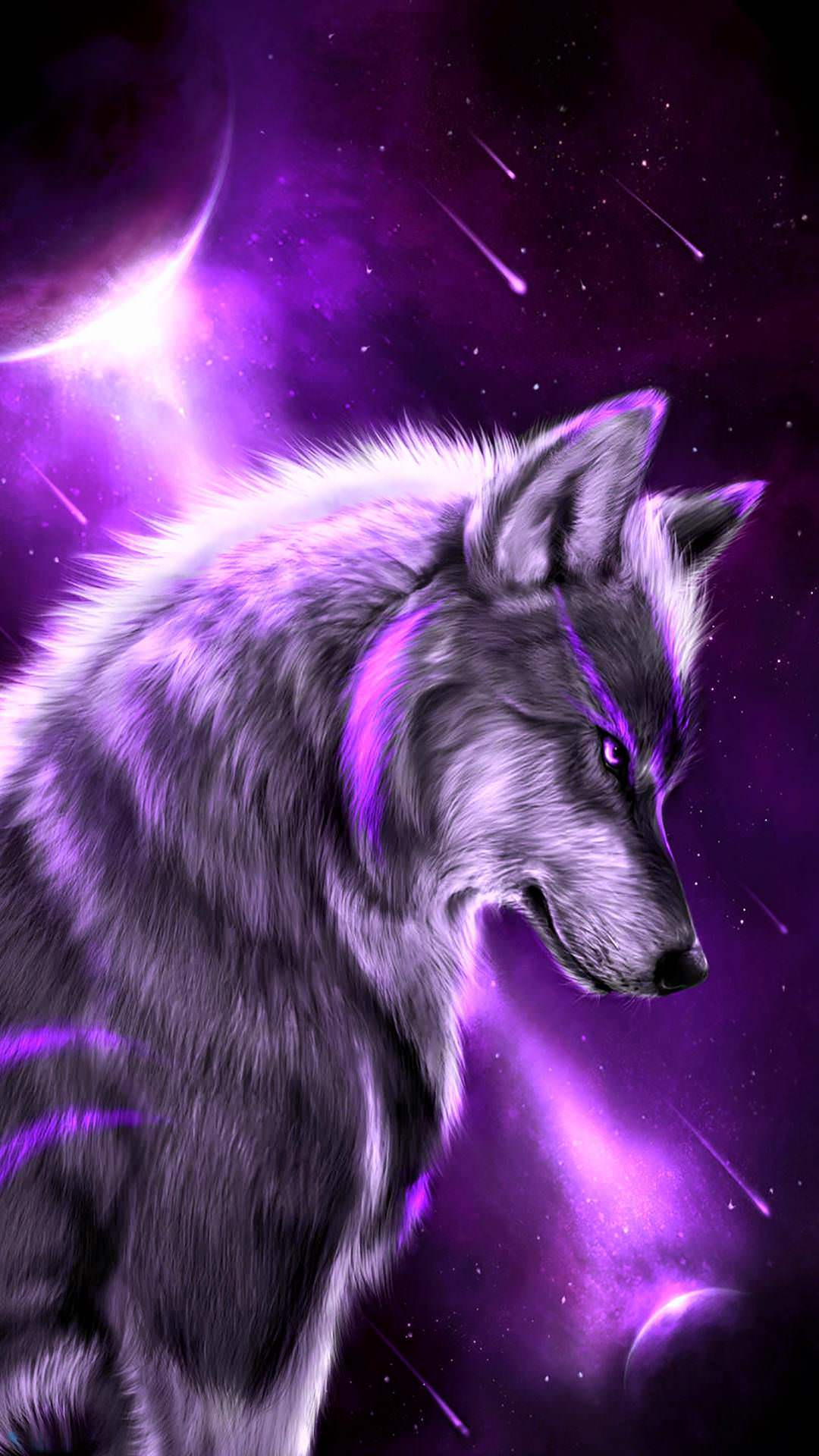 Фиолетовый волк ночь неон звезды волк  