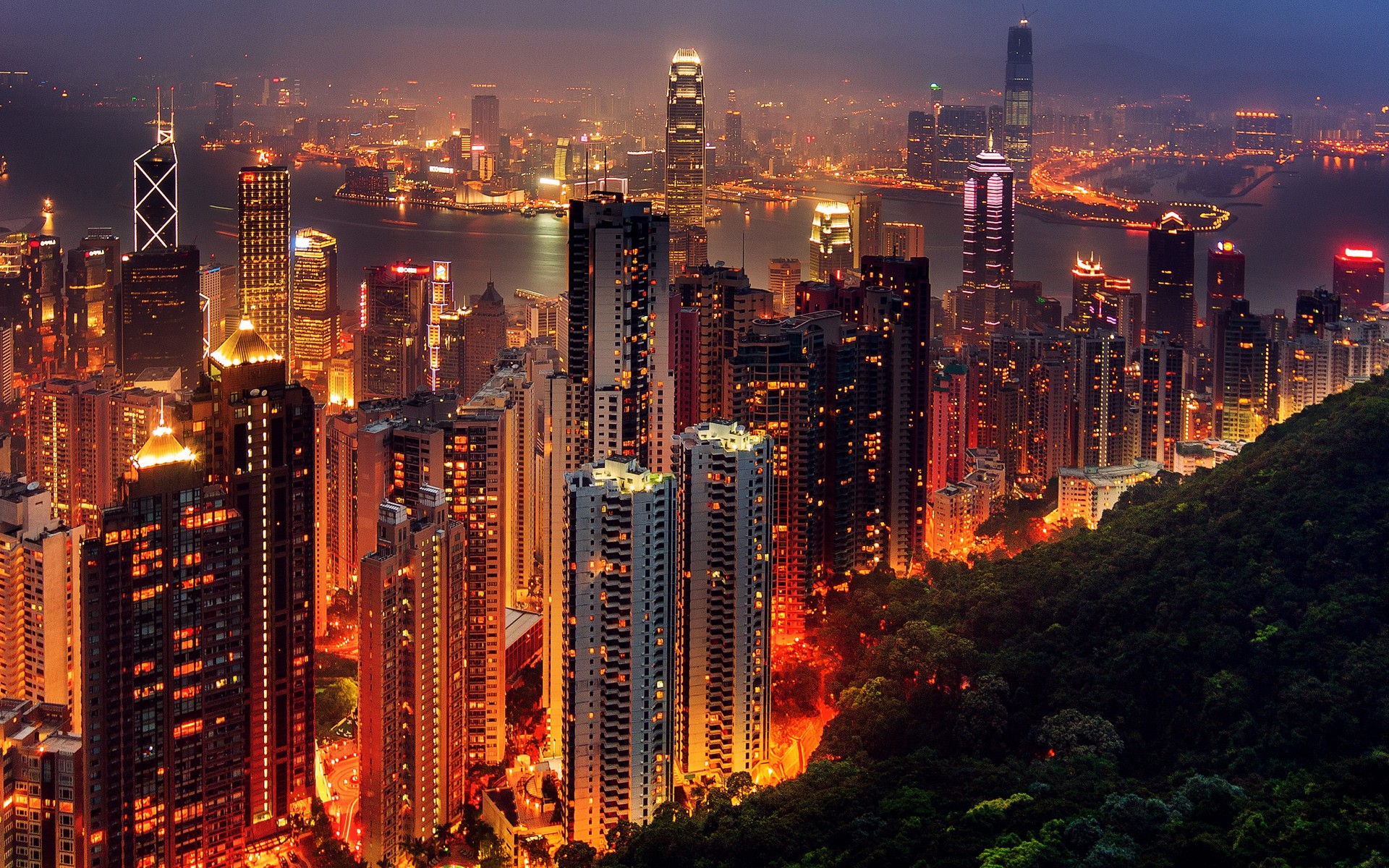 Небоскрёбы Гонконга ночь небоскребы Гонконг  