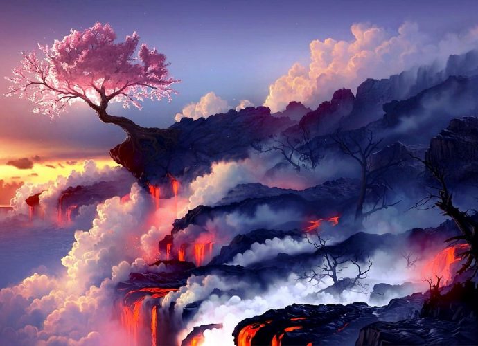 Потоки лавы лава дерево вулкан  
