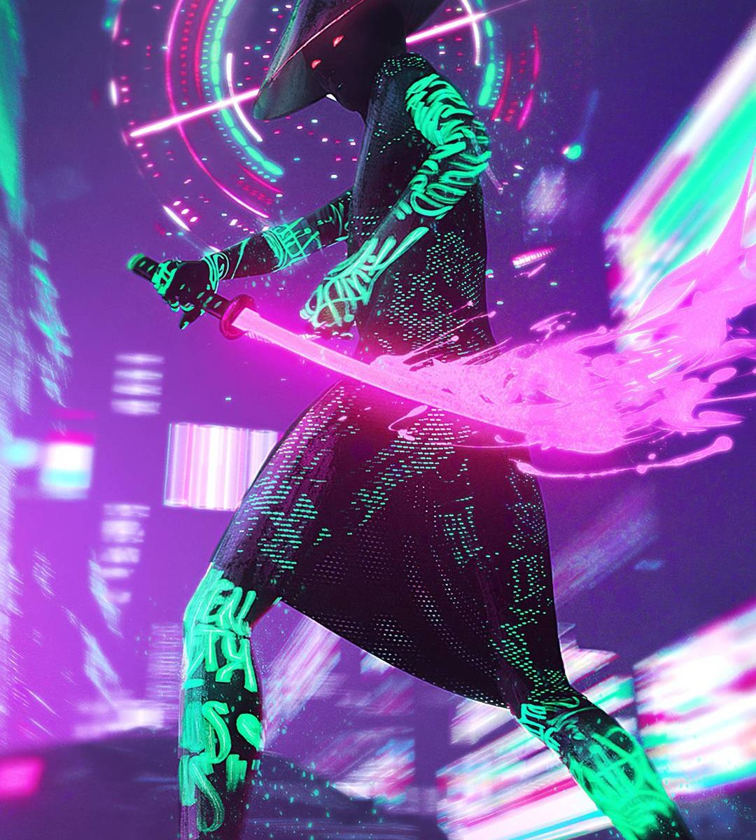 Neon cyberpunk samurai фото 55