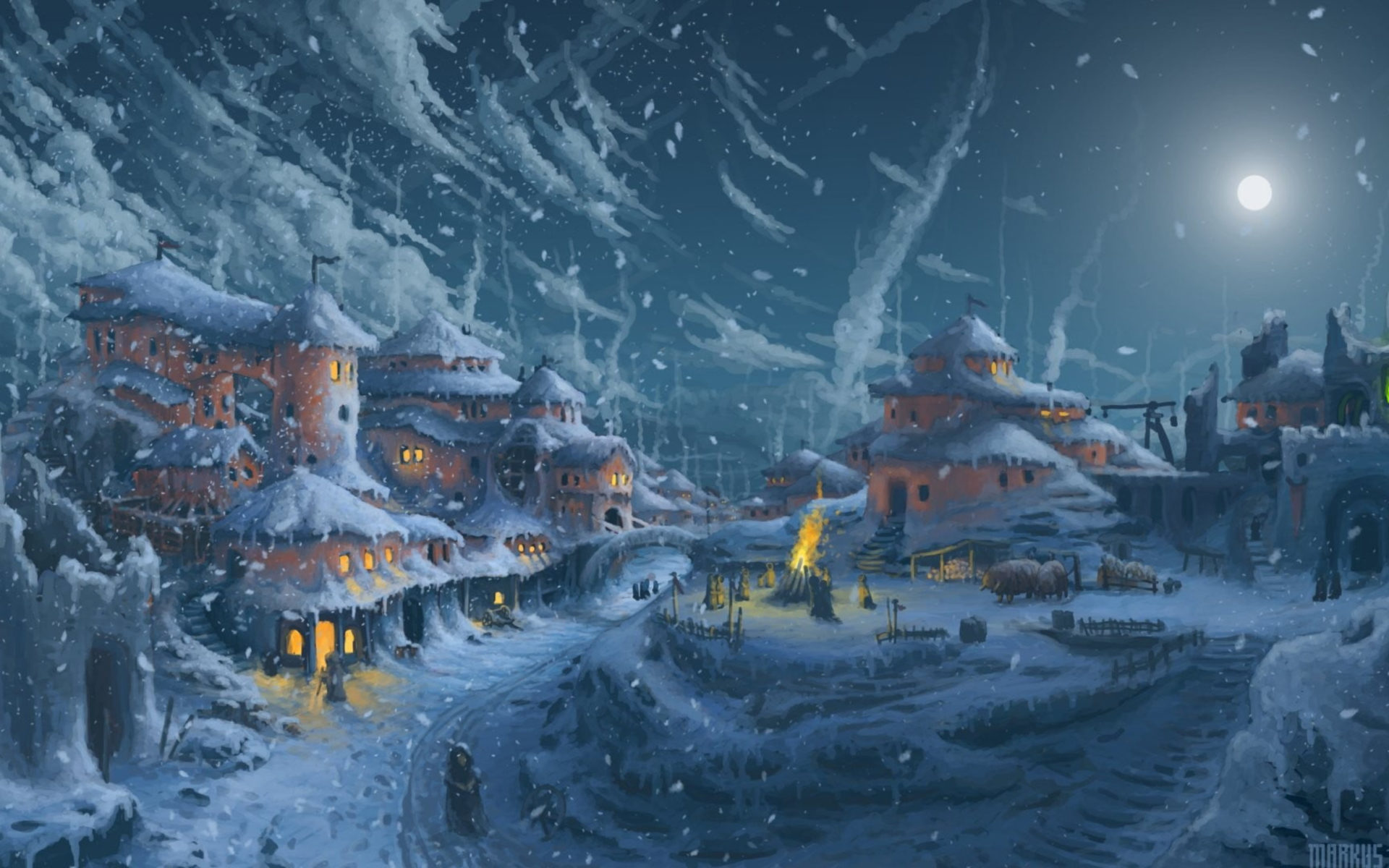 Снежный город рисунок