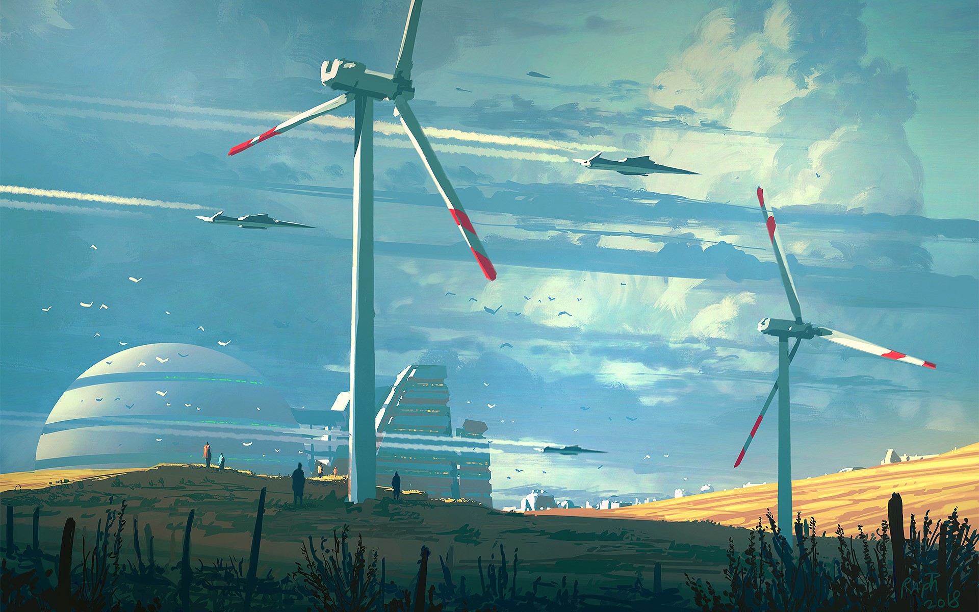 Ветряные мельницы самолет ветряной генератор будущее арт  